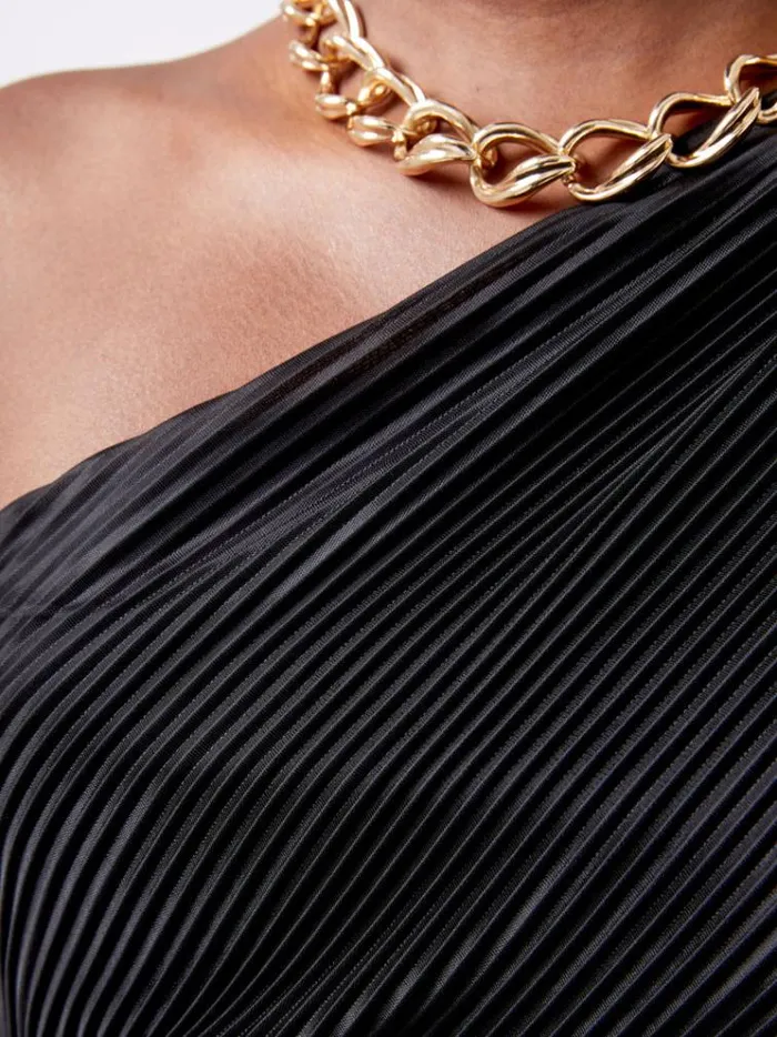 French Connection Dresses Talitha Plisse One Shoulder Maxi Dress Blackout 8211 Woman