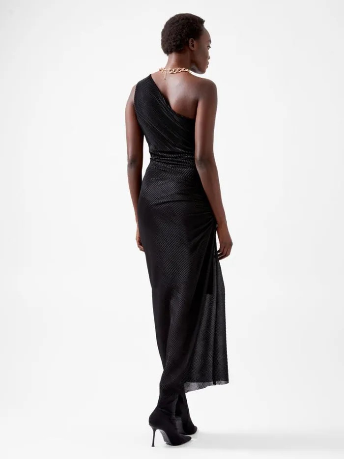 French Connection Dresses Talitha Plisse One Shoulder Maxi Dress Blackout 8211 Woman