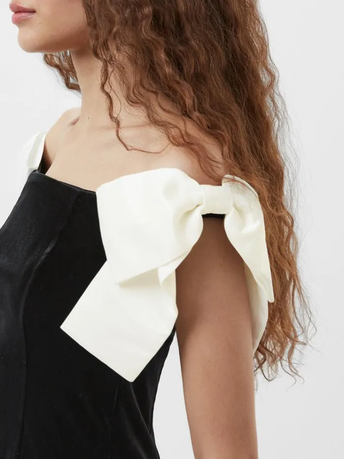 French Connection Dresses Velvet Carey Satin Bow Mini Dress Blackporcelain Crea 8211 Woman