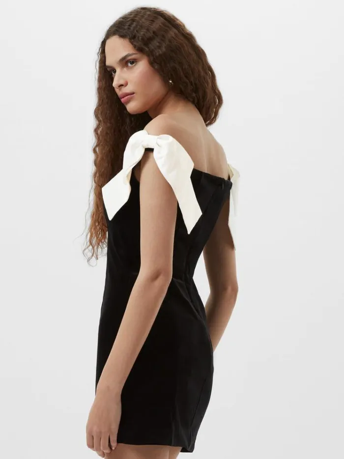French Connection Dresses Velvet Carey Satin Bow Mini Dress Blackporcelain Crea 8211 Woman