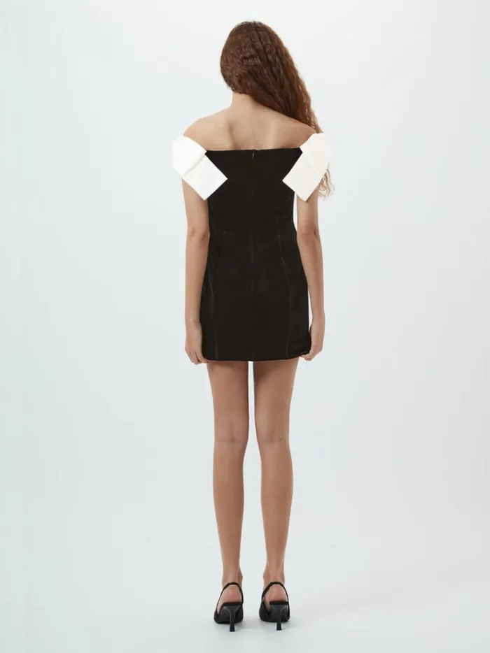 French Connection Dresses Velvet Carey Satin Bow Mini Dress Blackporcelain Crea 8211 Woman