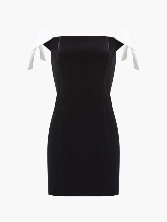 French Connection Dresses Velvet Carey Satin Bow Mini Dress Blackporcelain Crea 8211 Woman