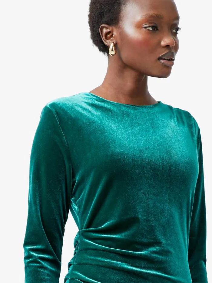 French Connection Dresses Viola Velvet Long Sleeve Bodycon Mini Dress Forest 8211 Woman