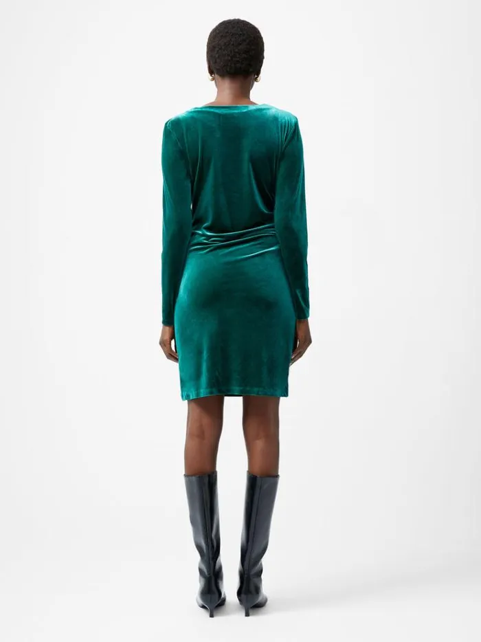 French Connection Dresses Viola Velvet Long Sleeve Bodycon Mini Dress Forest 8211 Woman