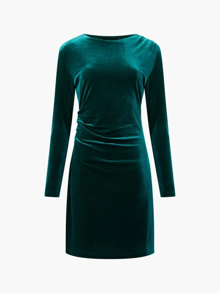 French Connection Dresses Viola Velvet Long Sleeve Bodycon Mini Dress Forest 8211 Woman