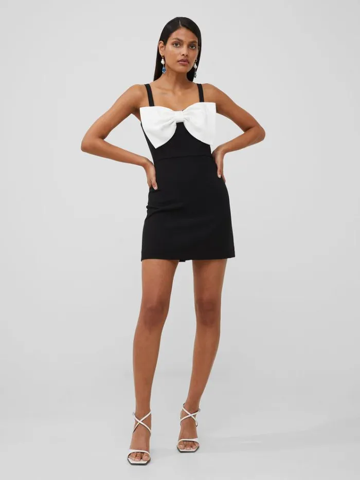 French Connection Dresses Whisper Bow Strappy Mini Dress 90 Winter Whiteblackout 8211 Woman