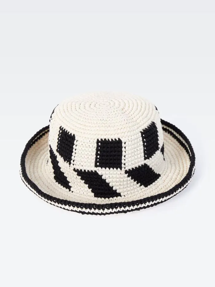 French Connection Hats Crochet Hat Ecrublack 8211 Woman