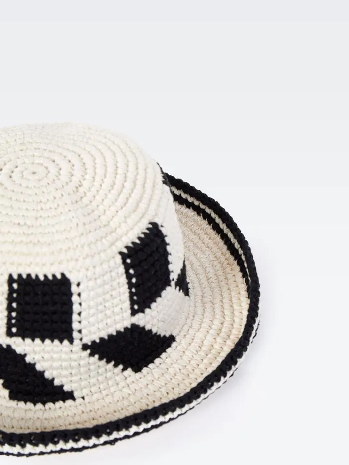 French Connection Hats Crochet Hat Ecrublack 8211 Woman