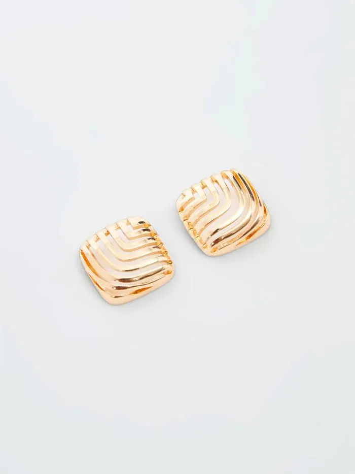 French Connection Jewellery Square Design Stud Earrings Gold 8211 Woman