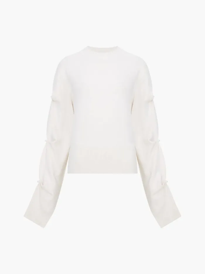 French Connection Jumpers and Cardigans Babysoft Faux Pearl Sleeve Crew Neck Jumper Classic Cream 8211 Woman