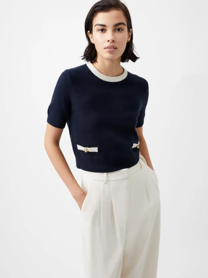 French Connection Jumpers and Cardigans Babysoft Short Sleeve Top Marineclassic Cream 8211 Woman French Connection Jumpers and Cardigans Babysoft Short Sleeve Top Marineclassic Cream 8211 Woman