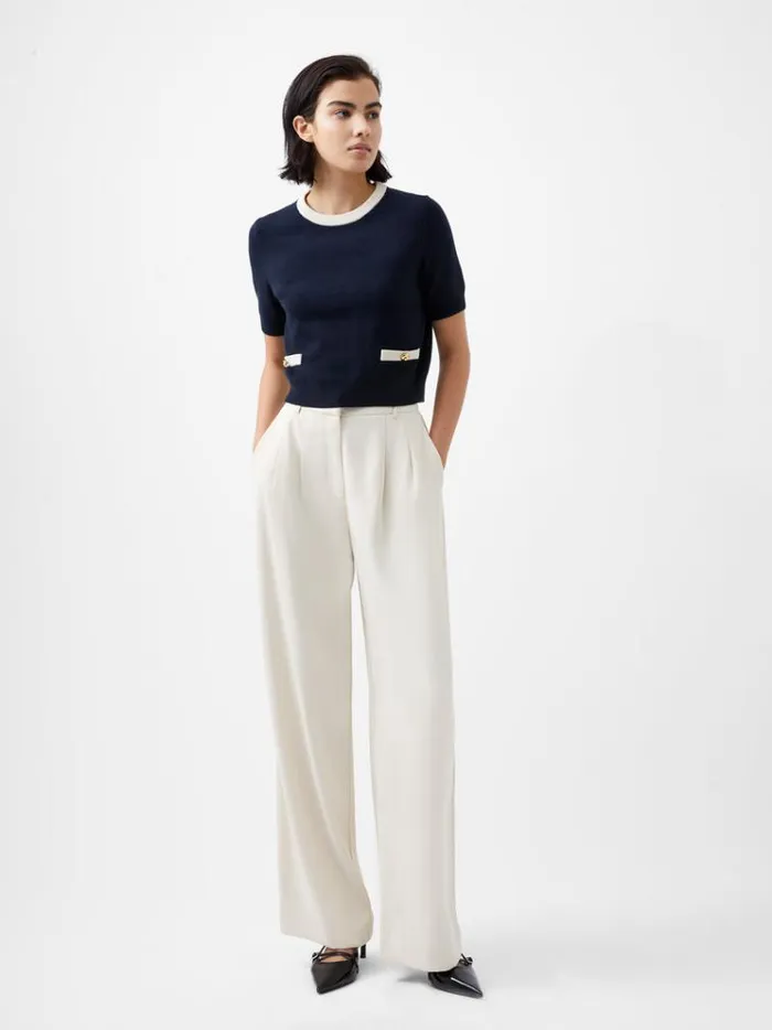French Connection Jumpers and Cardigans Babysoft Short Sleeve Top Marineclassic Cream 8211 Woman