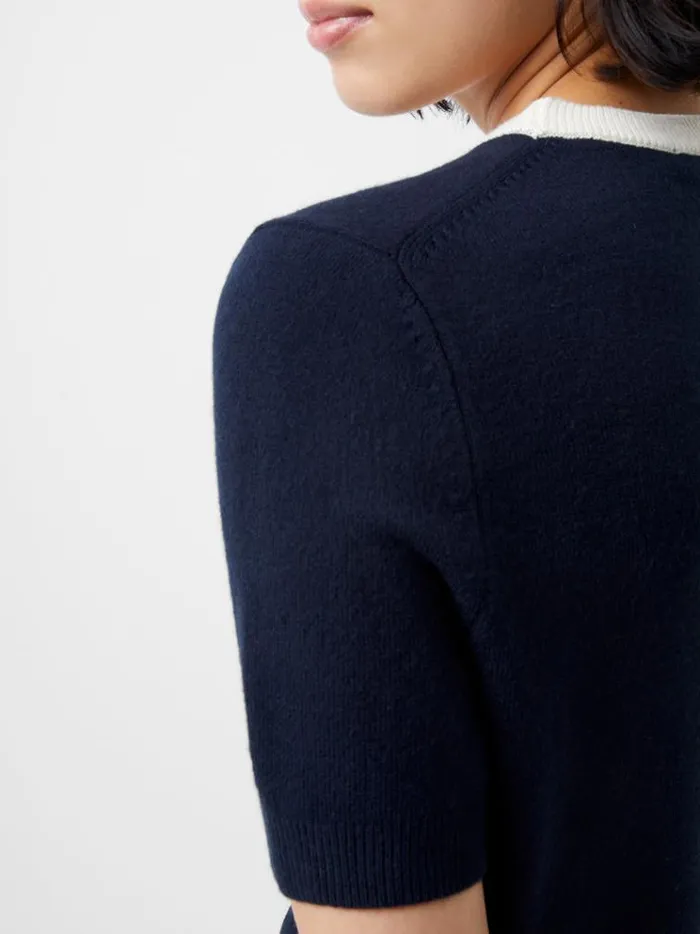 French Connection Jumpers and Cardigans Babysoft Short Sleeve Top Marineclassic Cream 8211 Woman