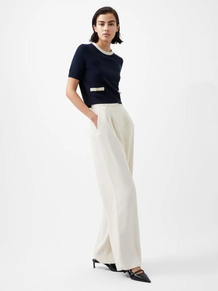 French Connection Jumpers and Cardigans Babysoft Short Sleeve Top Marineclassic Cream 8211 Woman