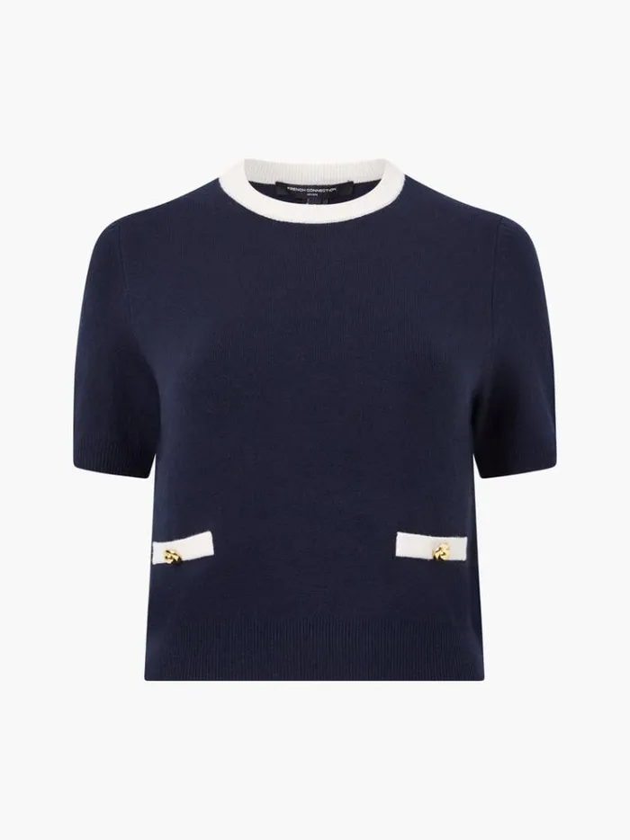 French Connection Jumpers and Cardigans Babysoft Short Sleeve Top Marineclassic Cream 8211 Woman