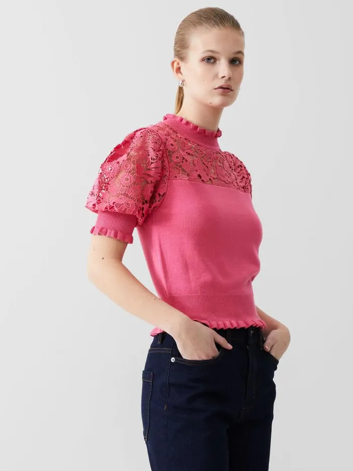 French Connection Jumpers and Cardigans Crochet Lace Mix Knit Top Camellia 8211 Woman French Connection Jumpers and Cardigans Crochet Lace Mix Knit Top Camellia 8211 Woman