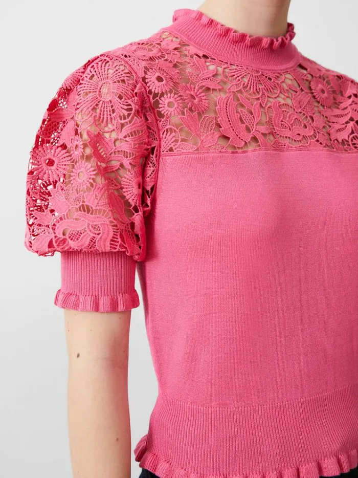 French Connection Jumpers and Cardigans Crochet Lace Mix Knit Top Camellia 8211 Woman