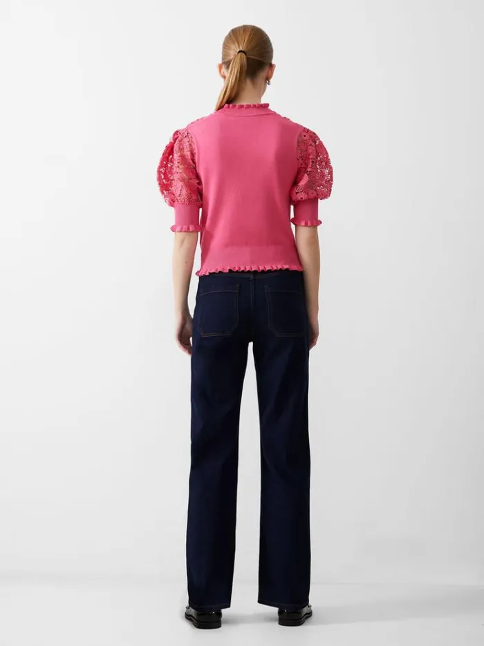 French Connection Jumpers and Cardigans Crochet Lace Mix Knit Top Camellia 8211 Woman