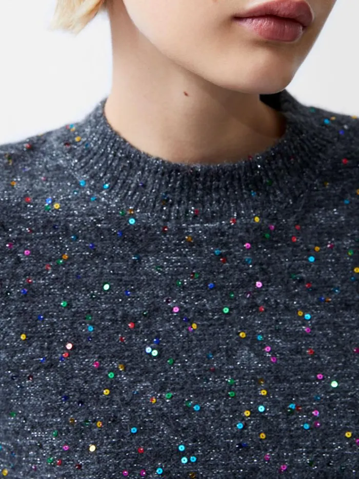 French Connection Jumpers and Cardigans Janet Sequins Soft Jumper Grey 8211 Woman
