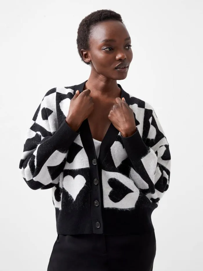 French Connection Jumpers and Cardigans Julianna Heart Long Sleeve Cardigan Winter Whiteblackou 8211 Woman French Connection Jumpers and Cardigans Julianna Heart Long Sleeve Cardigan Winter Whiteblackou 8211 Woman