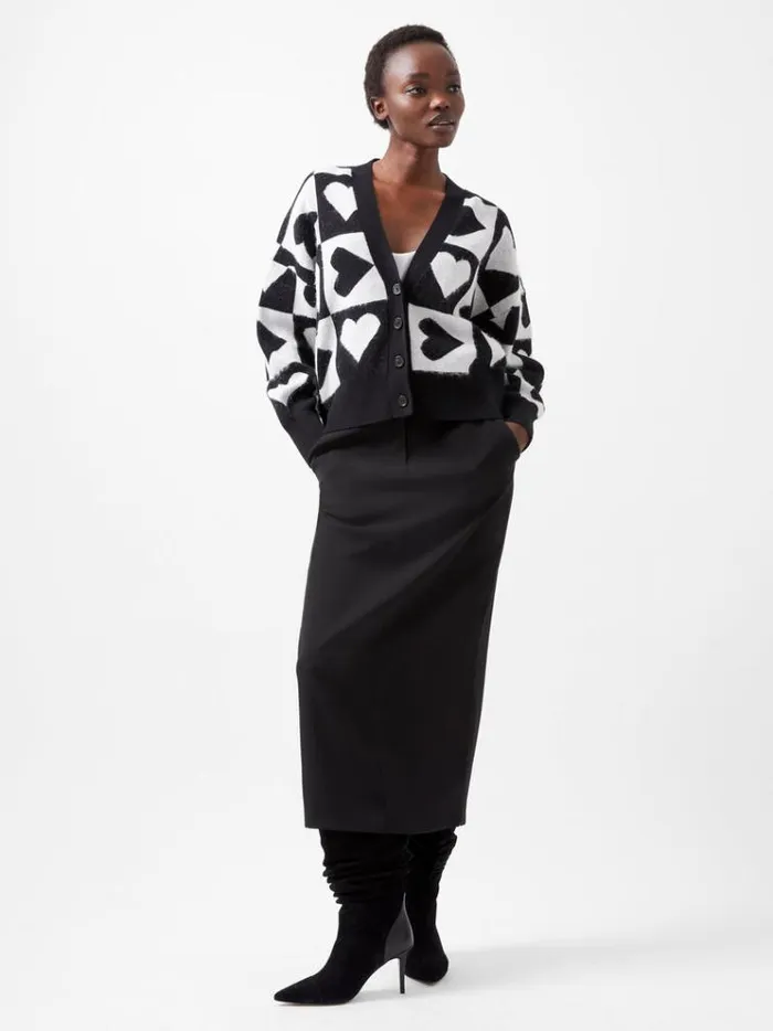 French Connection Jumpers and Cardigans Julianna Heart Long Sleeve Cardigan Winter Whiteblackou 8211 Woman