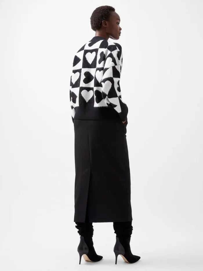 French Connection Jumpers and Cardigans Julianna Heart Long Sleeve Cardigan Winter Whiteblackou 8211 Woman