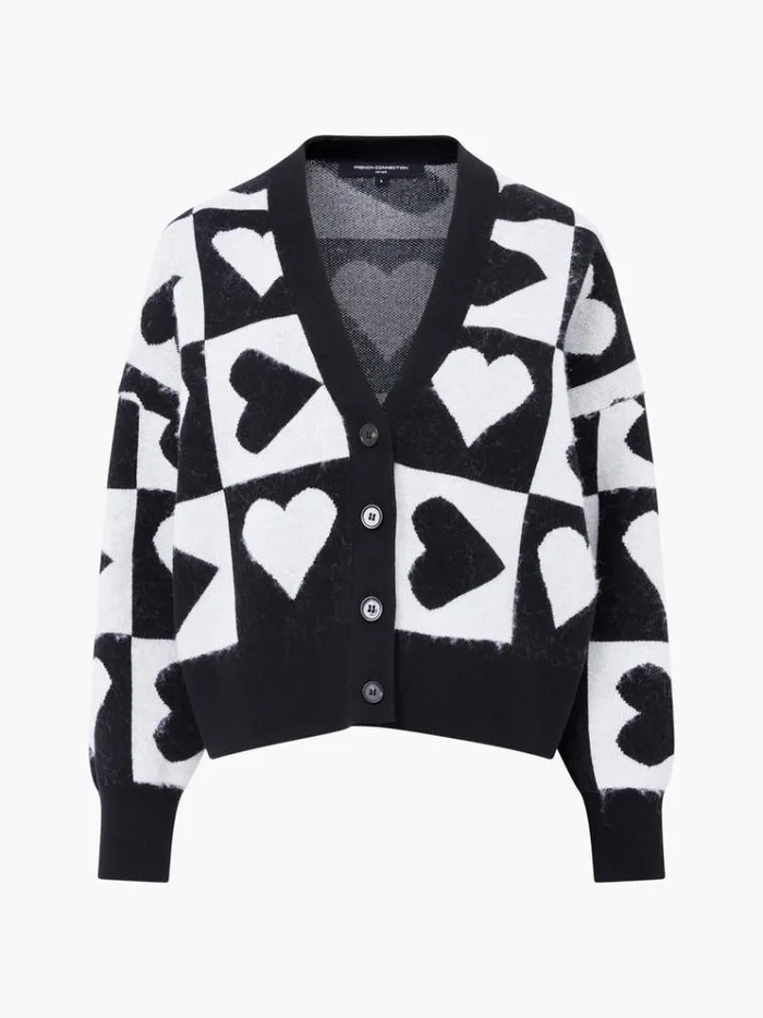 French Connection Jumpers and Cardigans Julianna Heart Long Sleeve Cardigan Winter Whiteblackou 8211 Woman