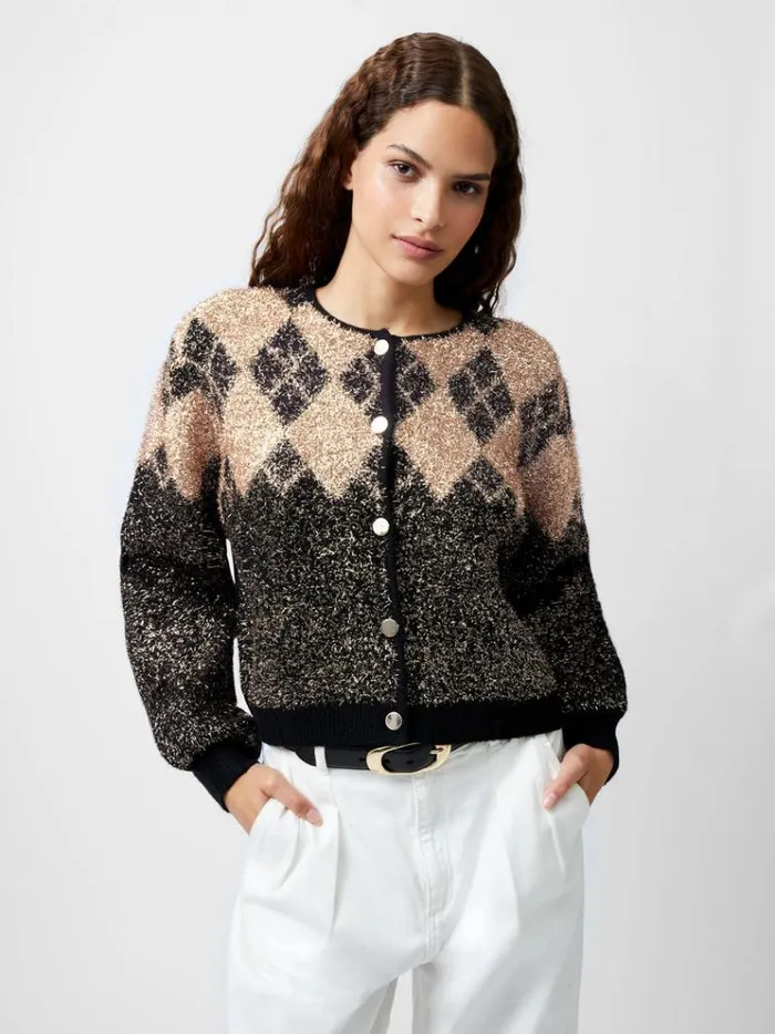 French Connection Jumpers and Cardigans Mavis Argyle Tinsel Long Sleeve Cardigan Blackout 8211 Woman French Connection Jumpers and Cardigans Mavis Argyle Tinsel Long Sleeve Cardigan Blackout 8211 Woman