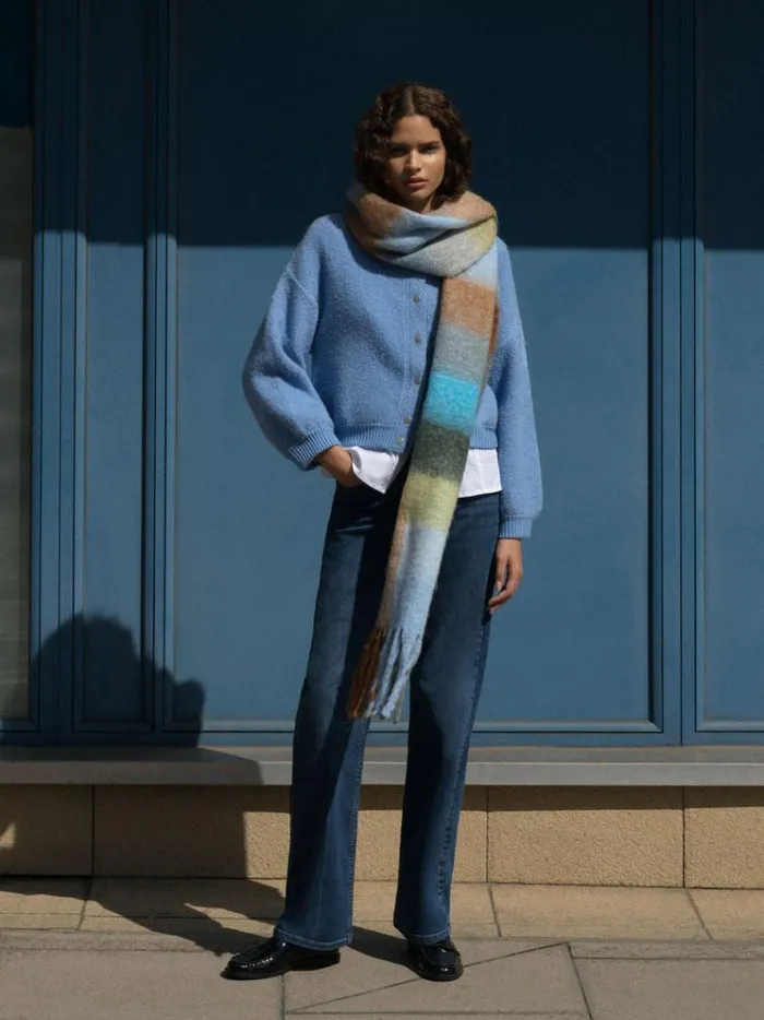 French Connection Jumpers and Cardigans Melissa Knit Bomber Jacket Dusted Blue 8211 Woman