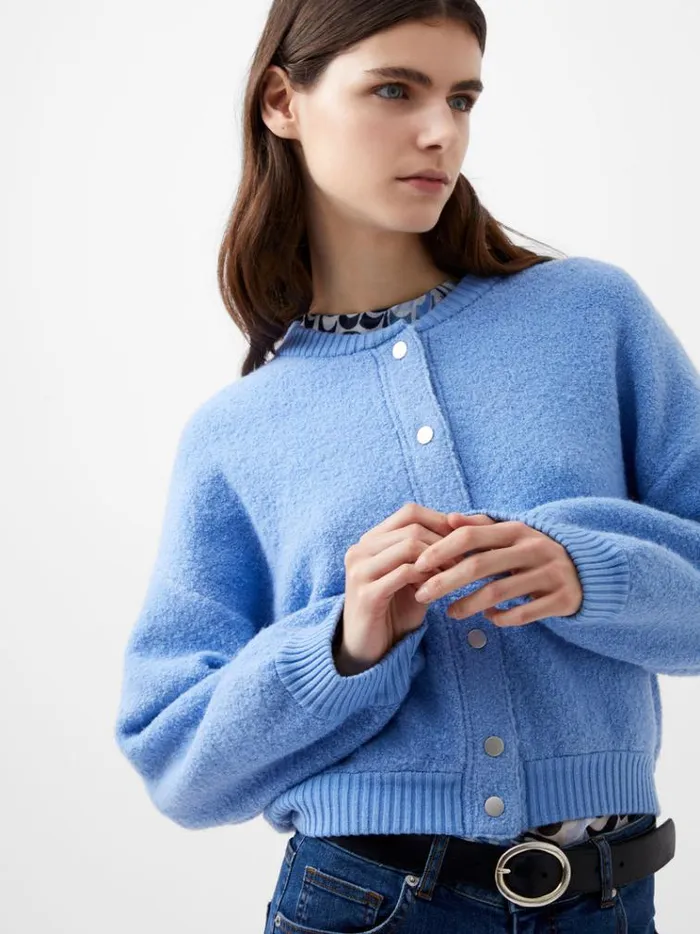 French Connection Jumpers and Cardigans Melissa Knit Bomber Jacket Dusted Blue 8211 Woman