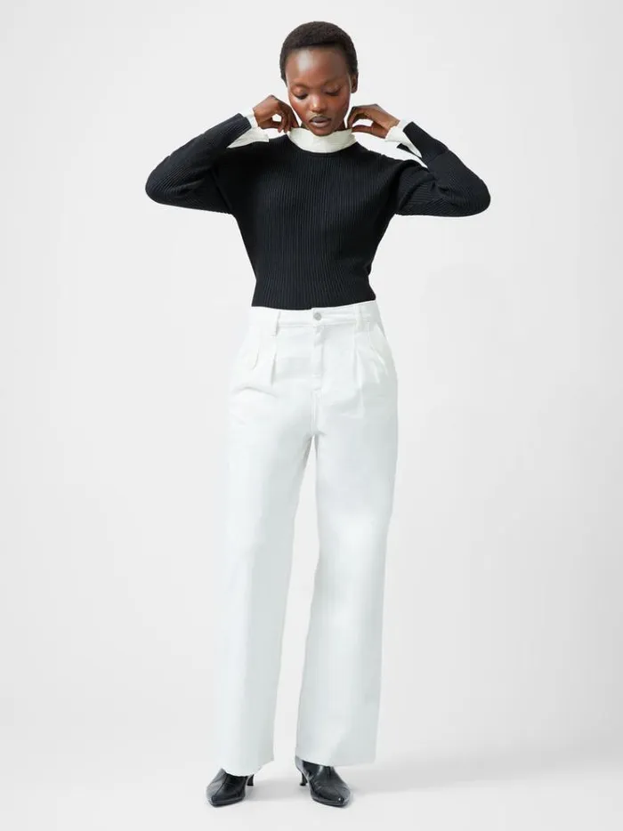 French Connection Jumpers and Cardigans Melody Pleated Bow Long Sleeve Top Blackporcelain Crea 8211 Woman