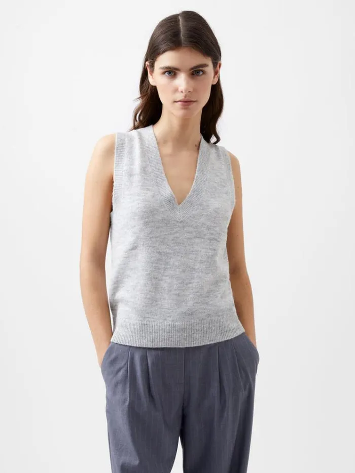 French Connection Jumpers and Cardigans Morena Recycled Vest Dove Grey Mel 8211 Woman