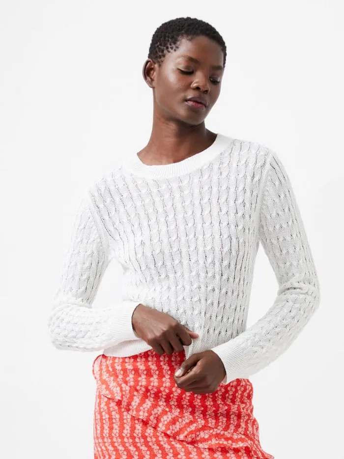 French Connection Jumpers and Cardigans Niko Open Knit Long Sleeve Jumper Winter White 8211 Woman French Connection Jumpers and Cardigans Niko Open Knit Long Sleeve Jumper Winter White 8211 Woman