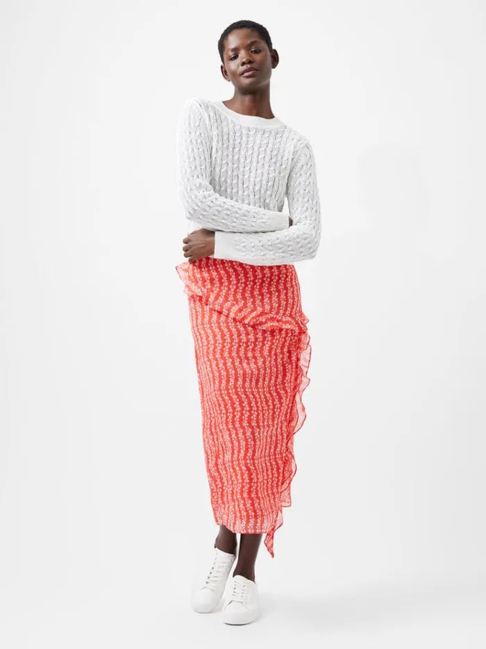 French Connection Jumpers and Cardigans Niko Open Knit Long Sleeve Jumper Winter White 8211 Woman