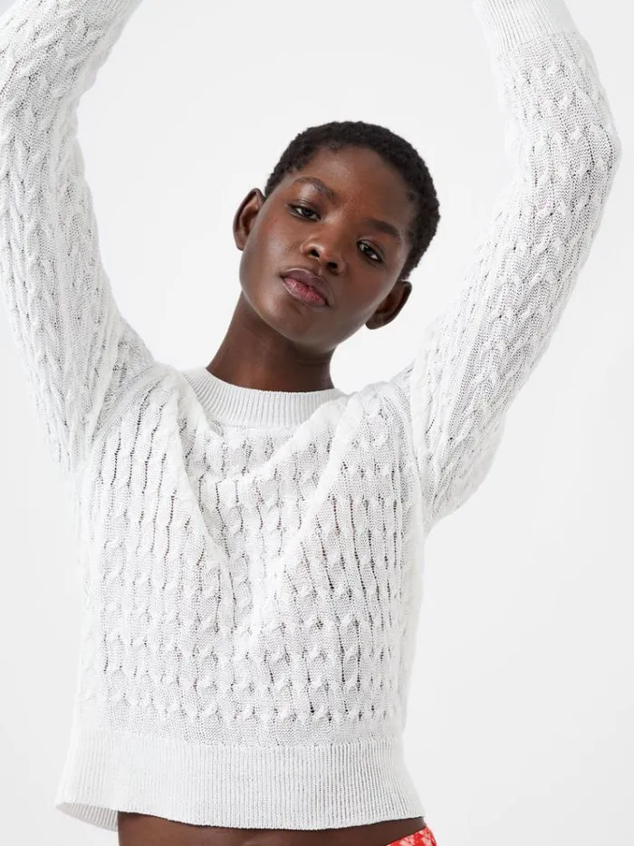 French Connection Jumpers and Cardigans Niko Open Knit Long Sleeve Jumper Winter White 8211 Woman