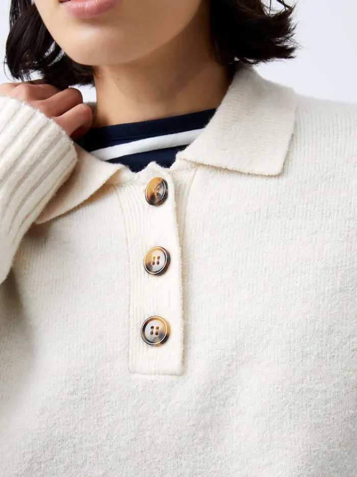 French Connection Jumpers and Cardigans Vhari Recycled Long Sleeve Button Up Jumper Oatmeal Mel 8211 Woman