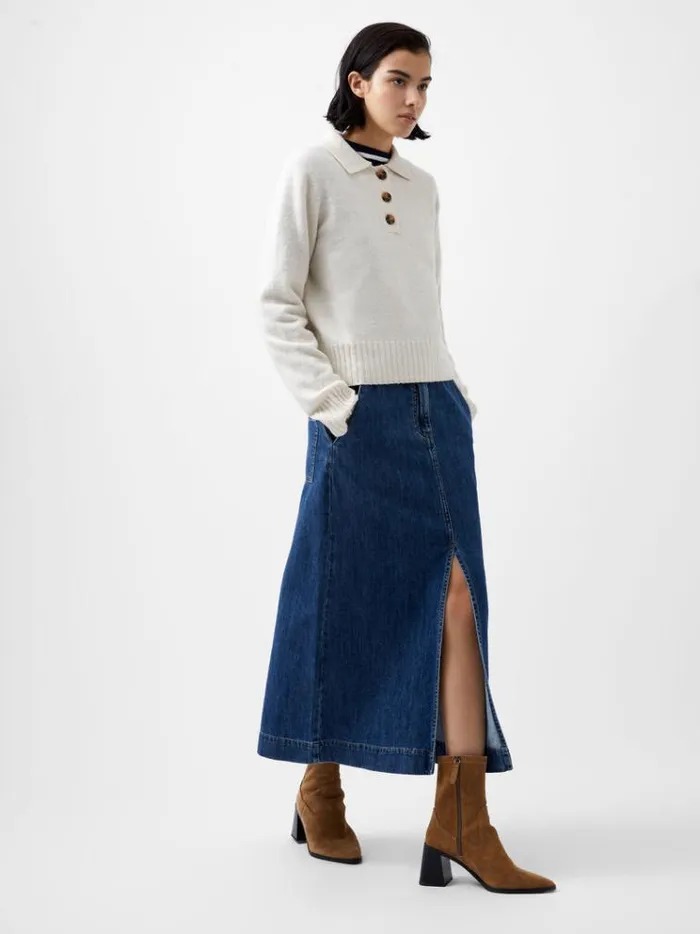 French Connection Jumpers and Cardigans Vhari Recycled Long Sleeve Button Up Jumper Oatmeal Mel 8211 Woman
