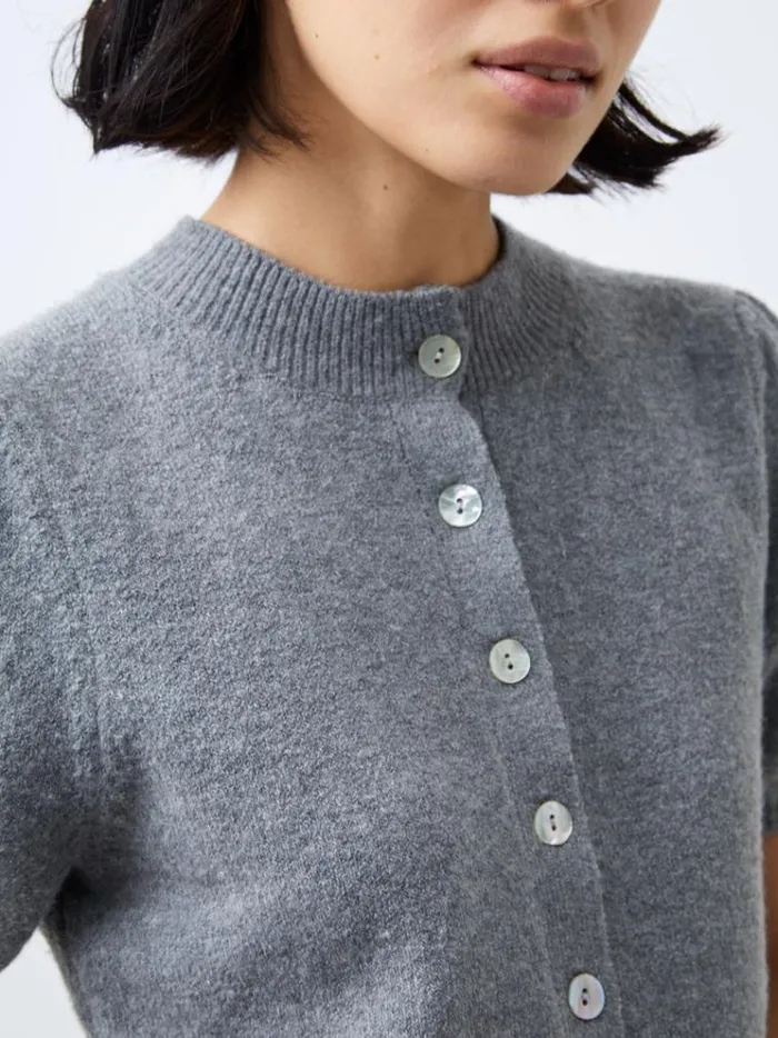 French Connection Jumpers and Cardigans Vhari Recycled Puff Sleeve Cardigan Mid Grey Mel 8211 Woman