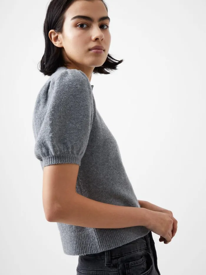 French Connection Jumpers and Cardigans Vhari Recycled Puff Sleeve Cardigan Mid Grey Mel 8211 Woman
