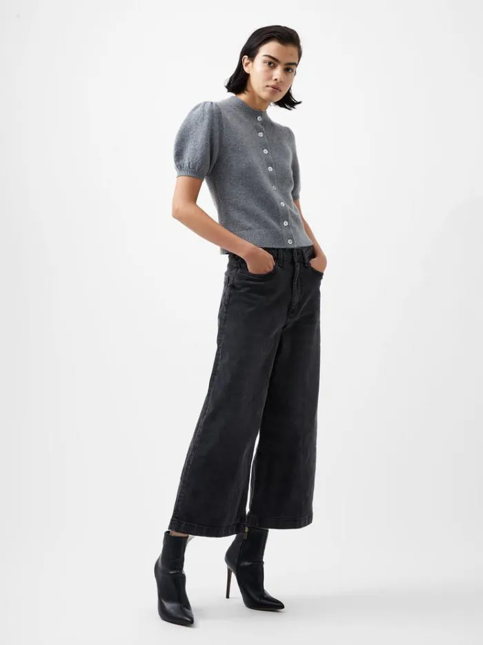 French Connection Jumpers and Cardigans Vhari Recycled Puff Sleeve Cardigan Mid Grey Mel 8211 Woman