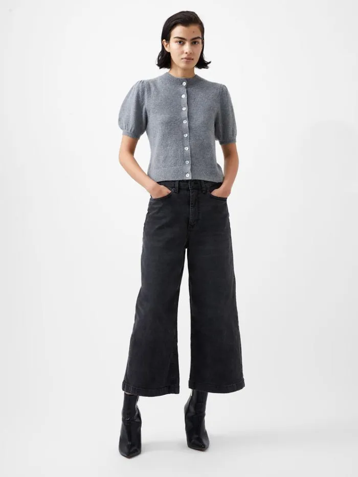 French Connection Jumpers and Cardigans Vhari Recycled Puff Sleeve Cardigan Mid Grey Mel 8211 Woman