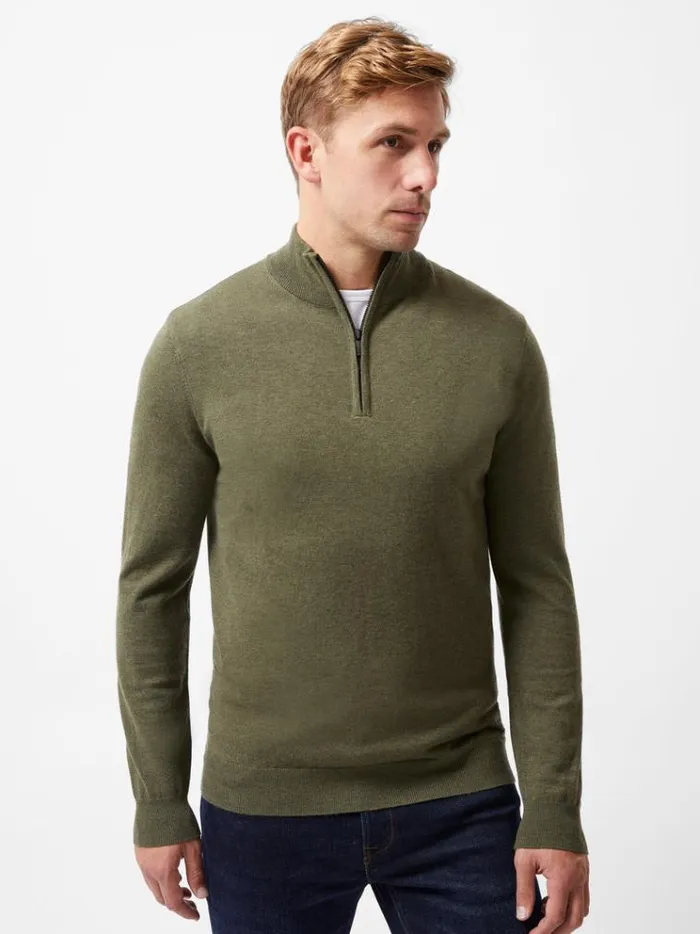 French Connection Knitwear Half Zip Knitted Jumper Olive Green 8211 Man