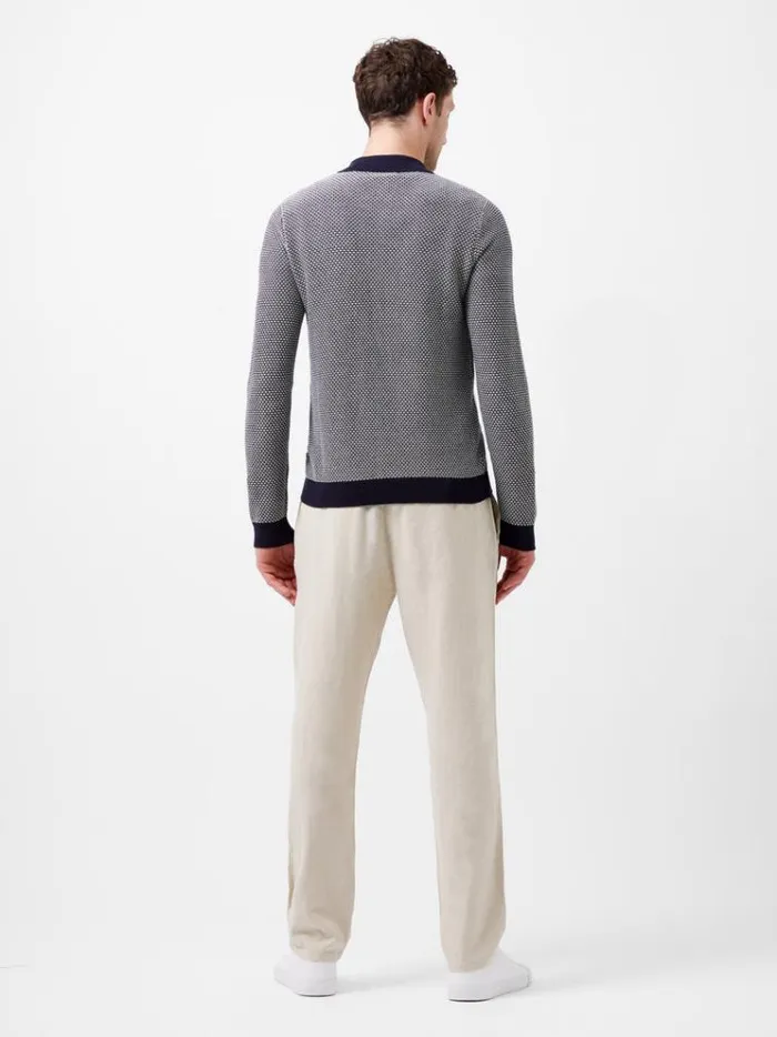 French Connection Knitwear Long Sleeve Jacquard Polo Shirt Marine 8211 Man