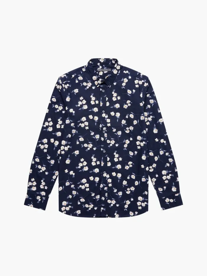 French Connection Shirts Large Floral Long Sleeve Shirt Marine 8211 Man