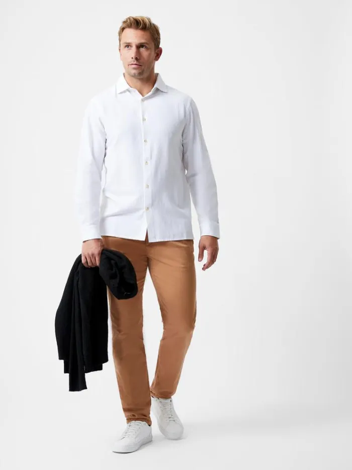 French Connection Shirts Long Sleeve Linen Blend Shirt White 8211 Man