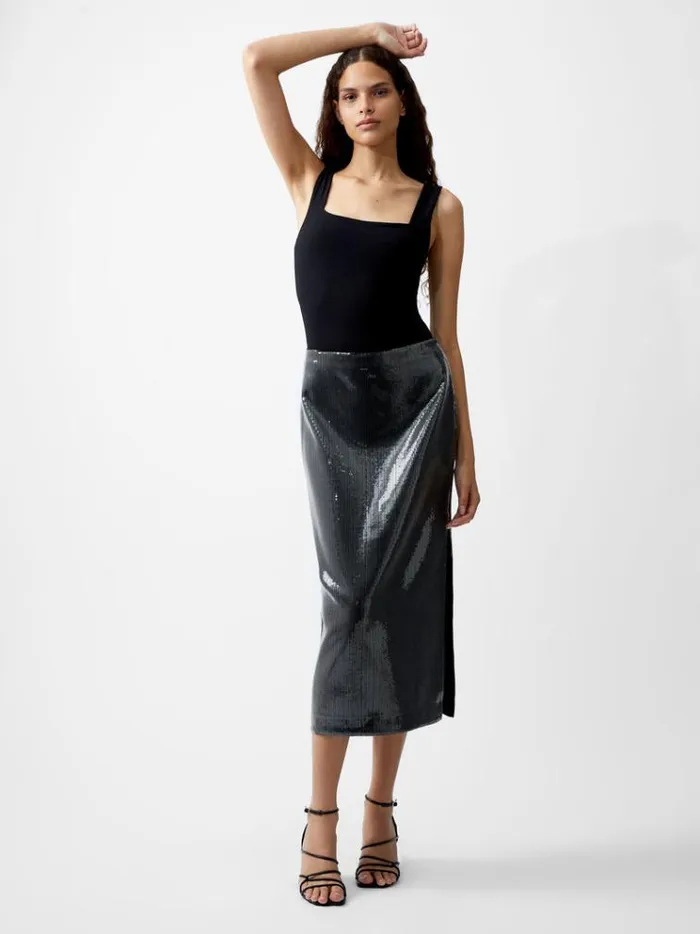 French Connection Skirts and Shorts Amy Sequin Midi Skirt Gunmetal 8211 Woman