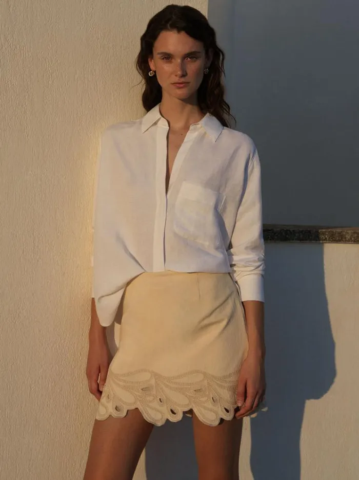 French Connection Skirts and Shorts Ateena Twill Embroidered Mini Skirt Ecru 8211 Woman French Connection Skirts and Shorts Ateena Twill Embroidered Mini Skirt Ecru 8211 Woman