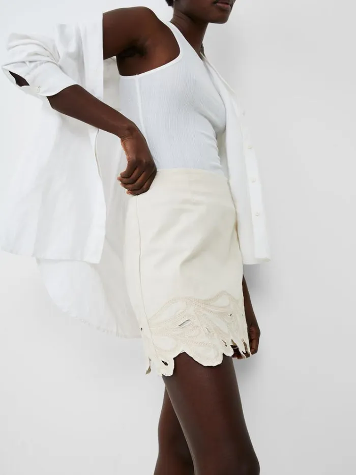French Connection Skirts and Shorts Ateena Twill Embroidered Mini Skirt Ecru 8211 Woman