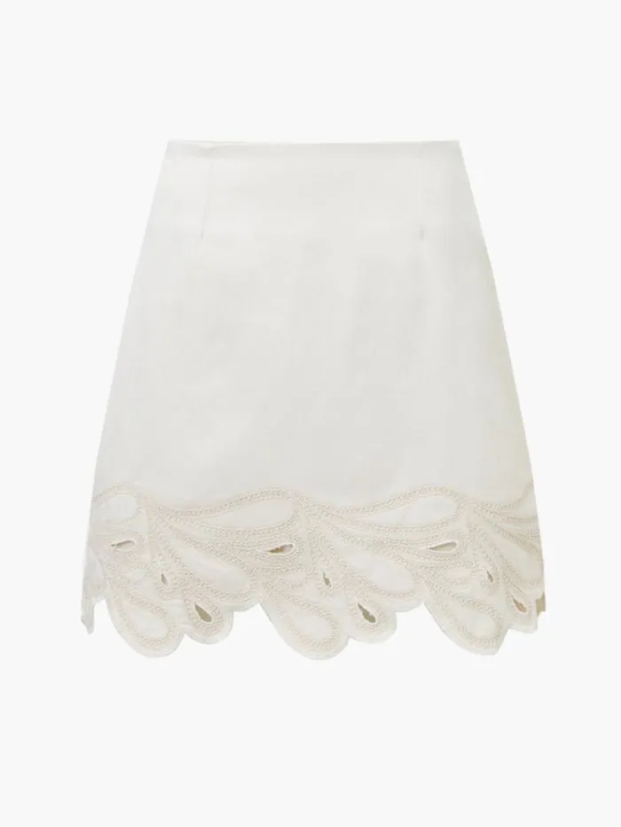 French Connection Skirts and Shorts Ateena Twill Embroidered Mini Skirt Ecru 8211 Woman