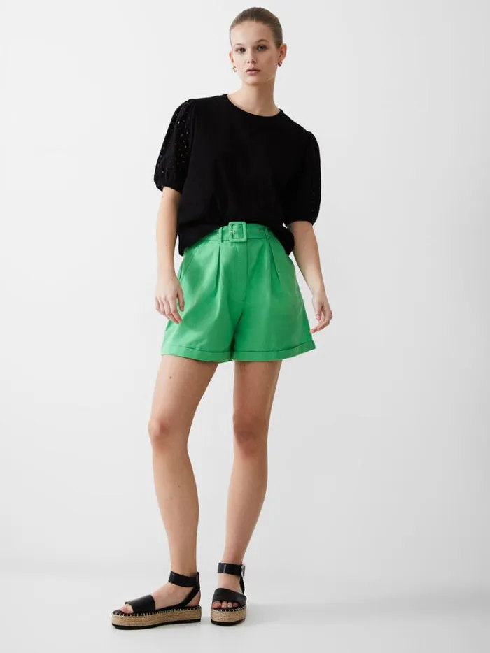 French Connection Skirts and Shorts Belted Linen Shorts Poise Green 8211 Woman
